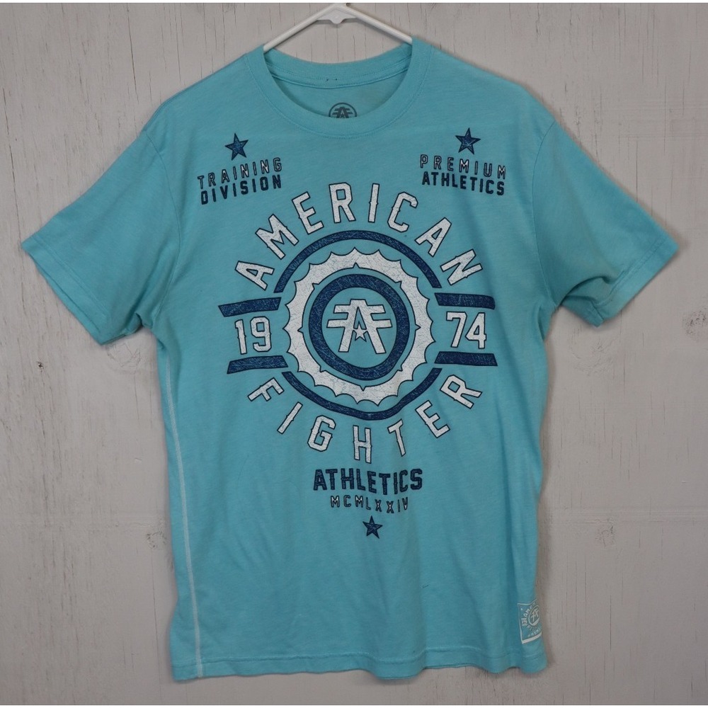 Mens American Fighter T Shirt Size L Blue Black White Buckle BKE Cotton